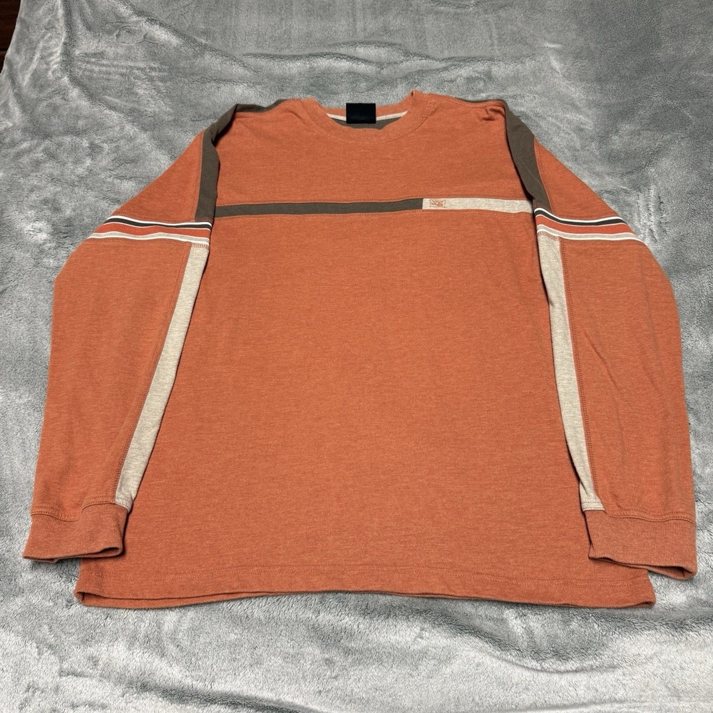 Vintage Striped Long Sleeve T-Shirt Mens Large Brown Faded Chest Stripe Surf Y2K